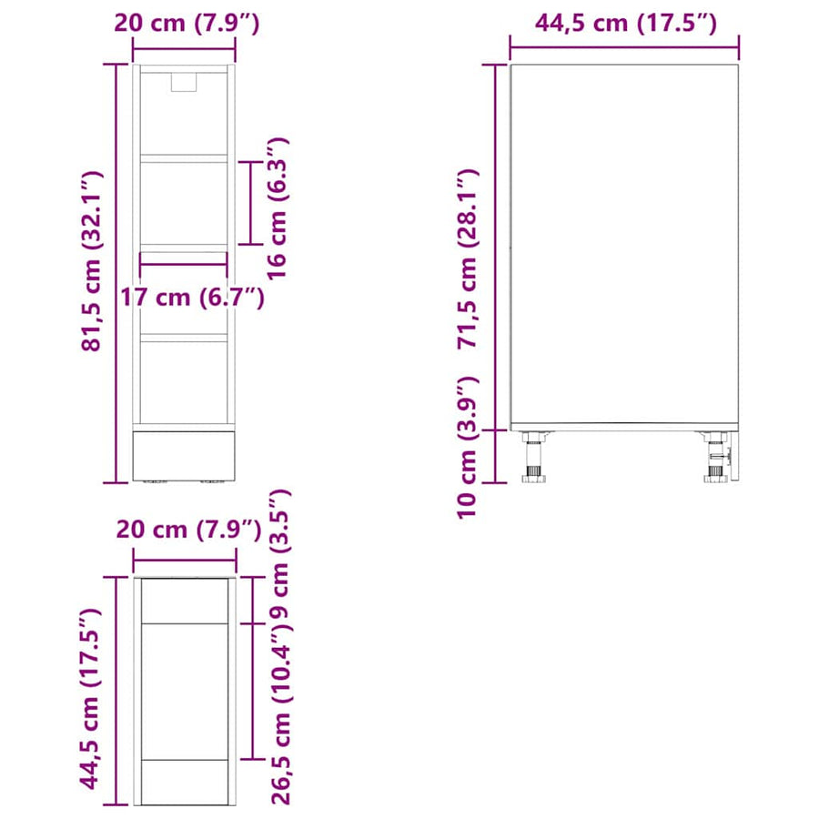 Keukenonderkast met plank Riga Zwart eiken 20 x 44,5 x 81,5 cm