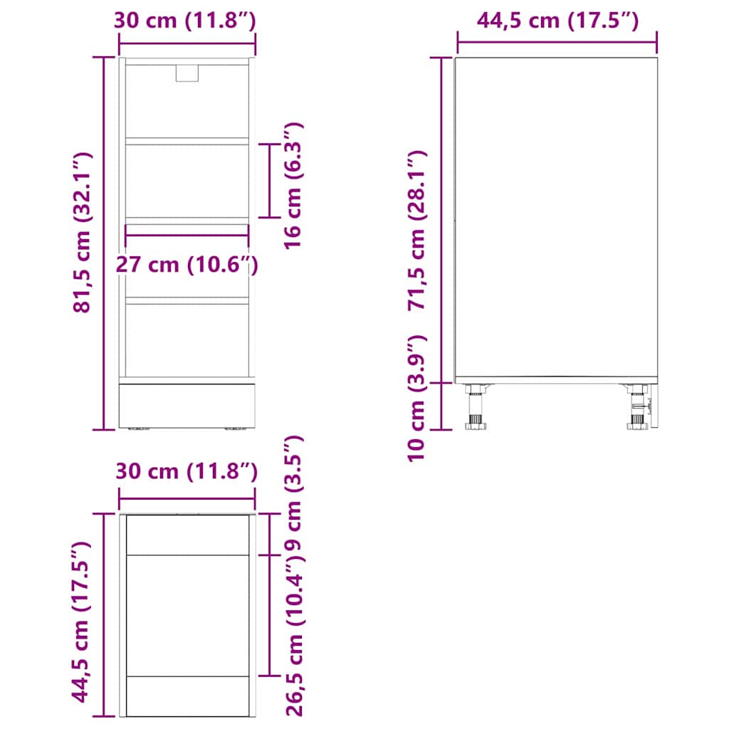 Keukenonderkast met plank Riga Zwart eiken 30 x 44,5 x 81,5 cm