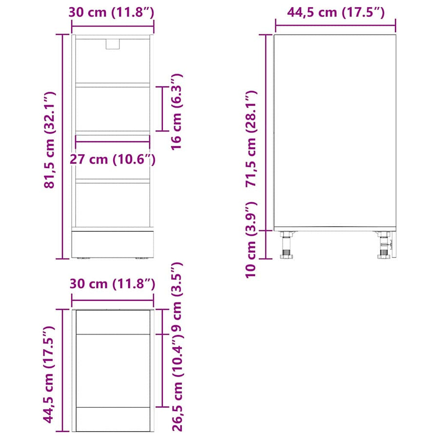 Keukenonderkast met plank Riga Zwart eiken 30 x 44,5 x 81,5 cm