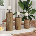 Candle holder 3 pcs Natural Solid teak wood