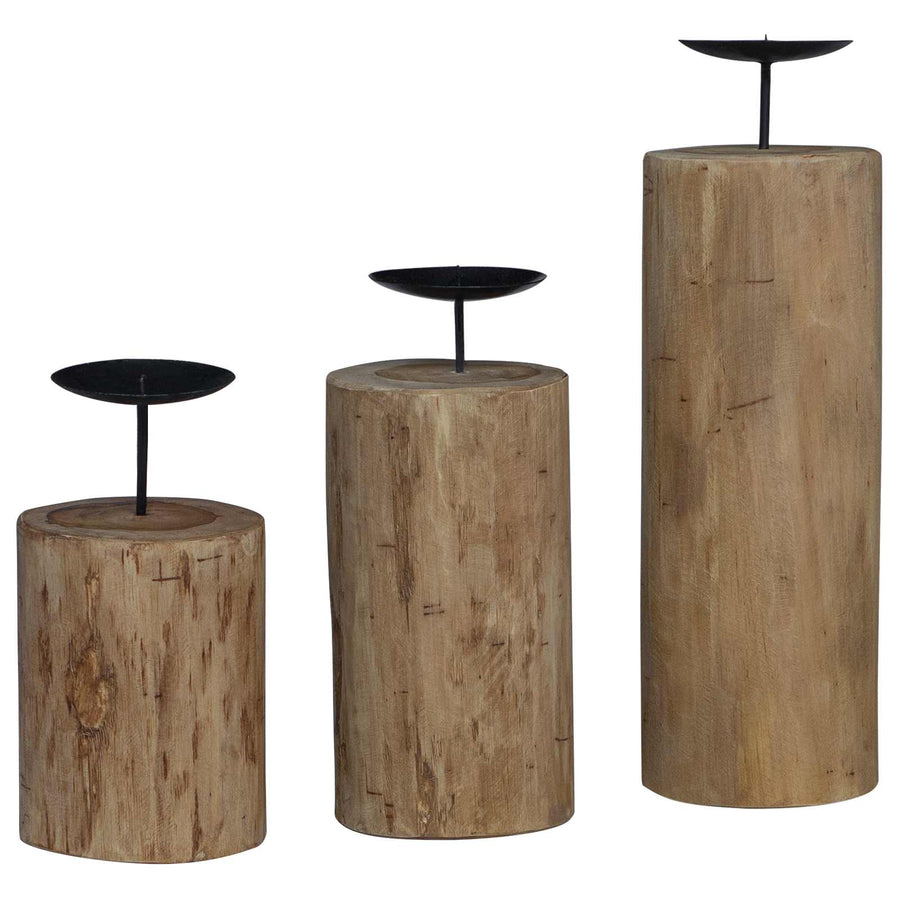 Kaarsenhouder 3 pcs Naturel Massief teakhout