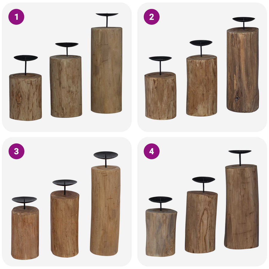 Kaarsenhouder 3 pcs Naturel Massief teakhout