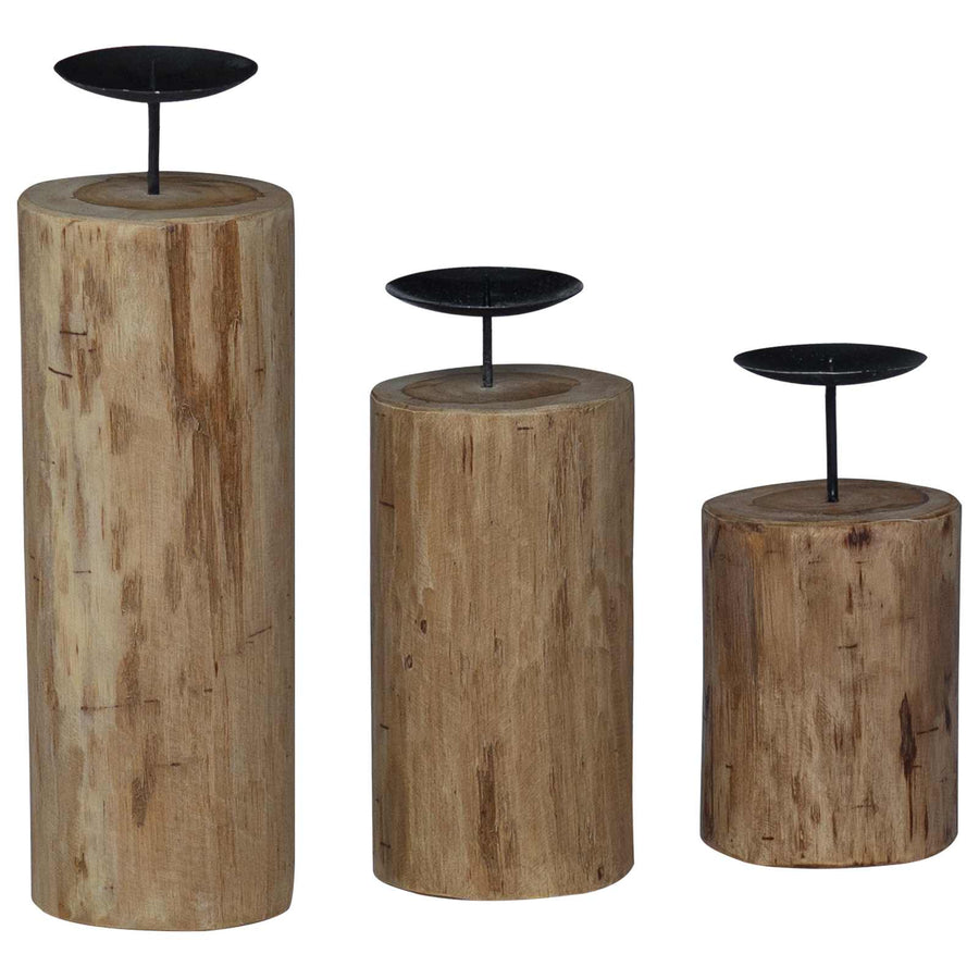 Kaarsenhouder 3 pcs Naturel Massief teakhout