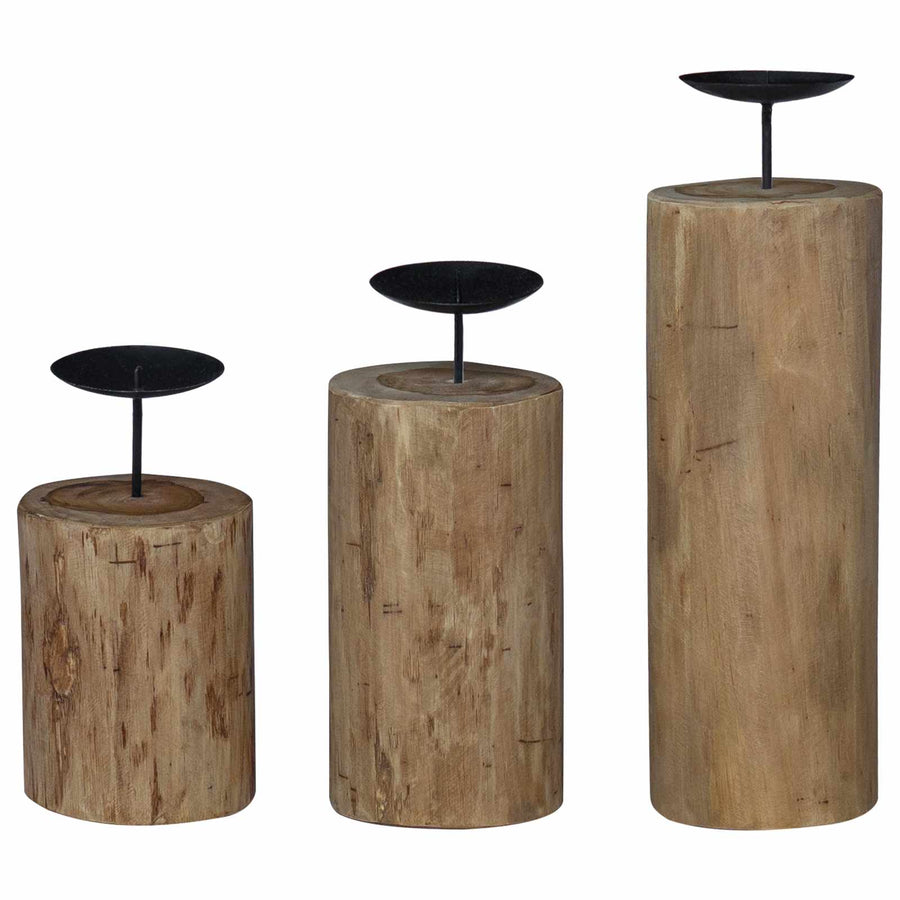 Kaarsenhouder 3 pcs Naturel Massief teakhout