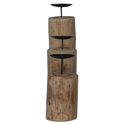 Kaarsenhouder 3 pcs Naturel Massief teakhout