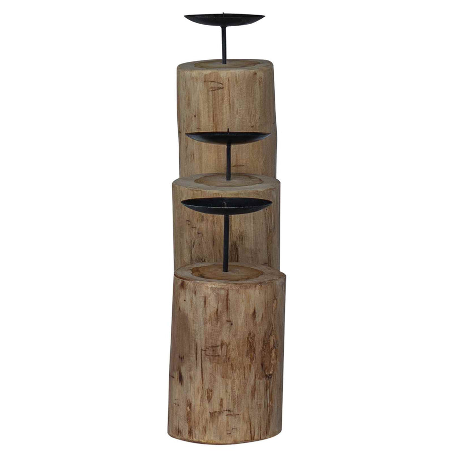 Kaarsenhouder 3 pcs Naturel Massief teakhout