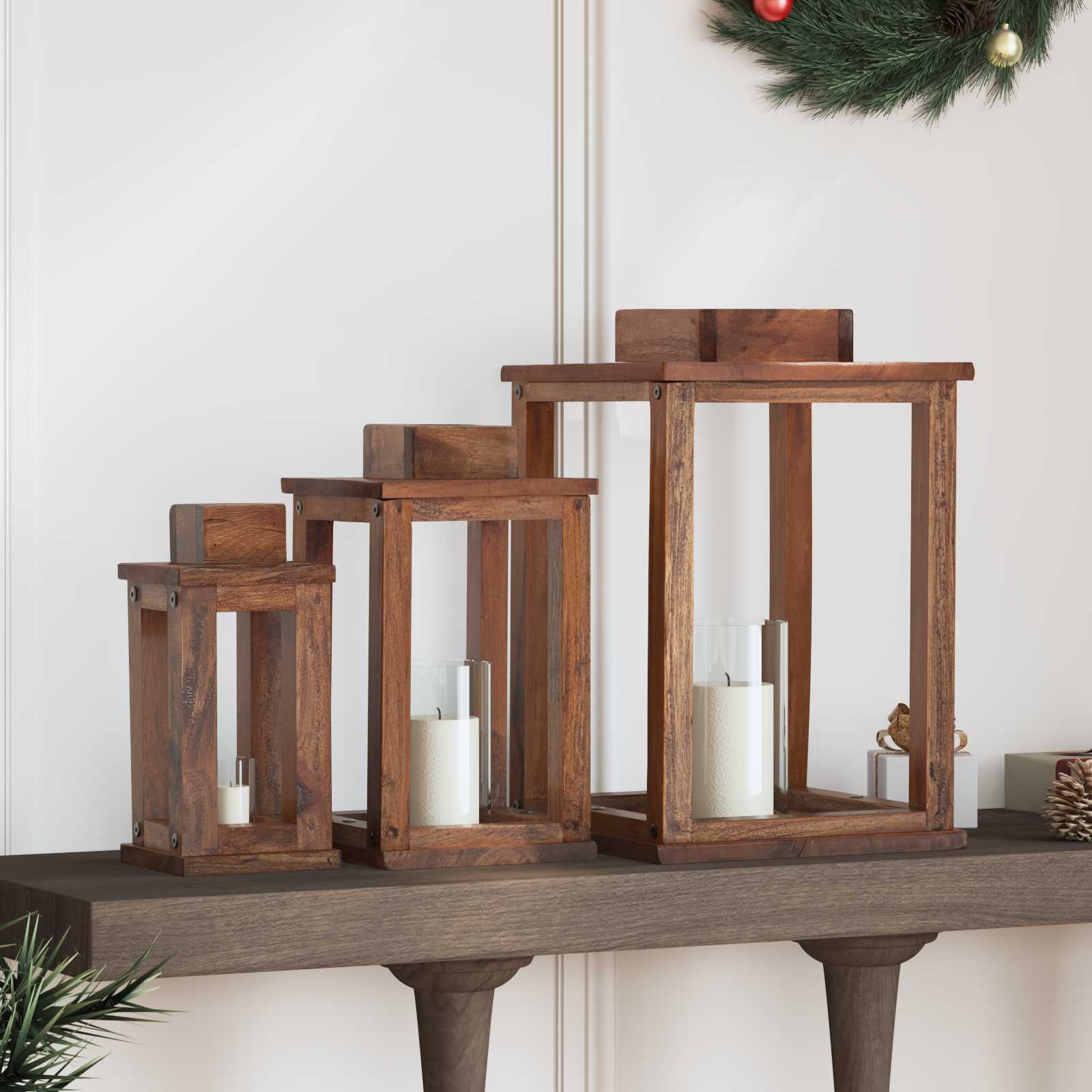 Lantaarn 3 pcs Naturel Mahoniehout