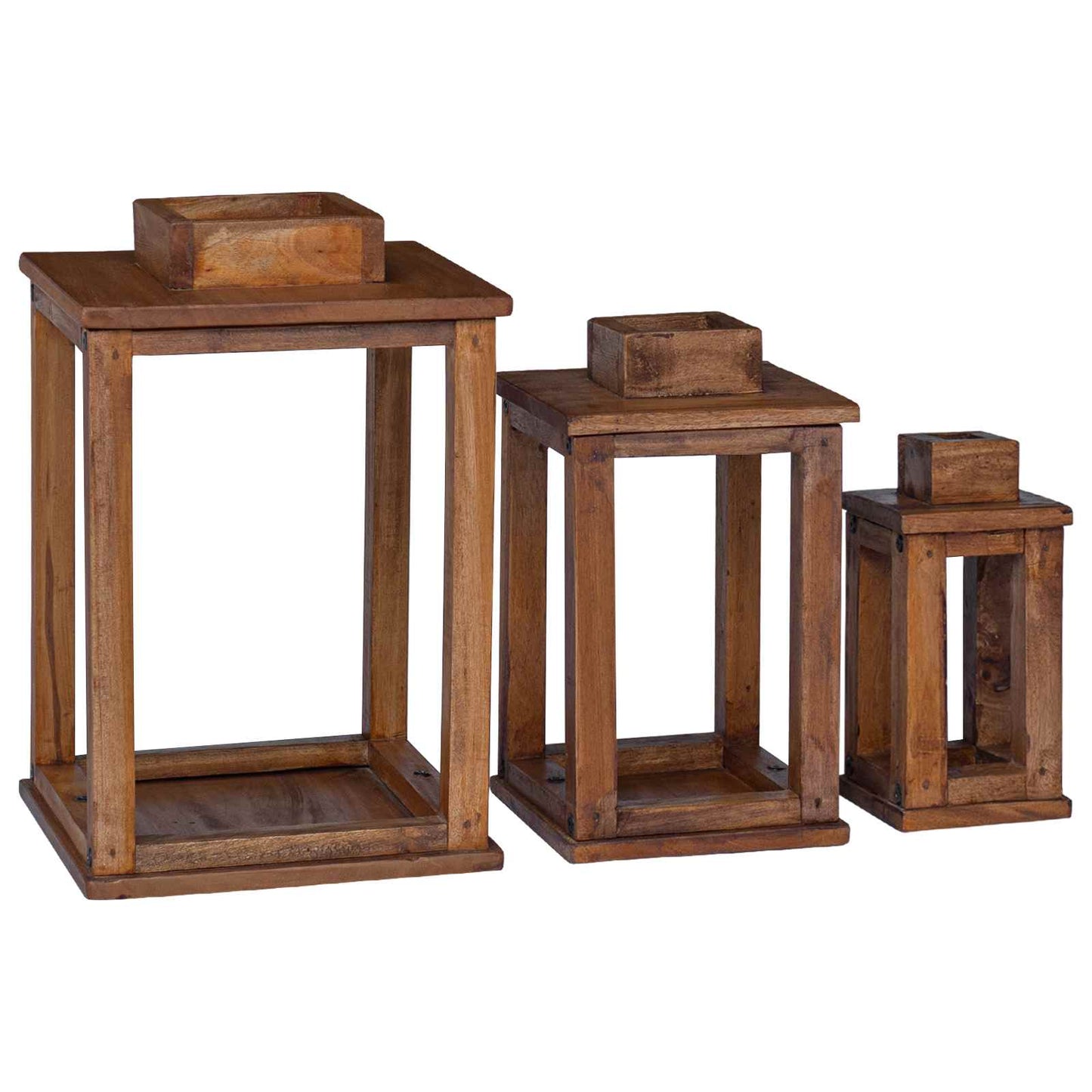 Lantaarn 3 pcs Naturel Mahoniehout