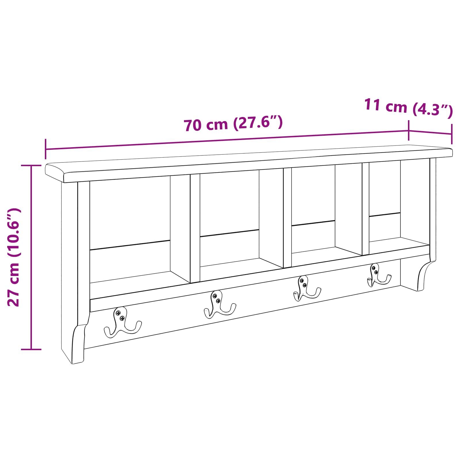 Hanger Bruin 70 x 11 x 27 cm Massief Mahoniehout