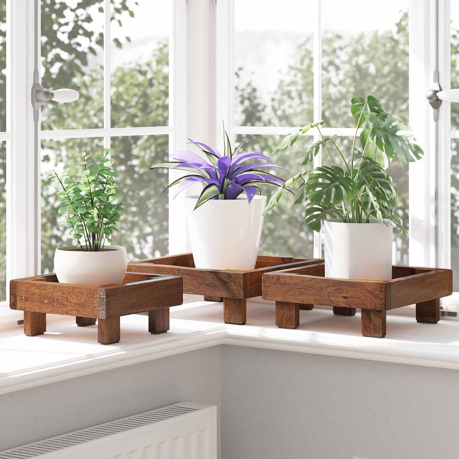Plantenstandaard 3 pcs Bruin Mahoniehout