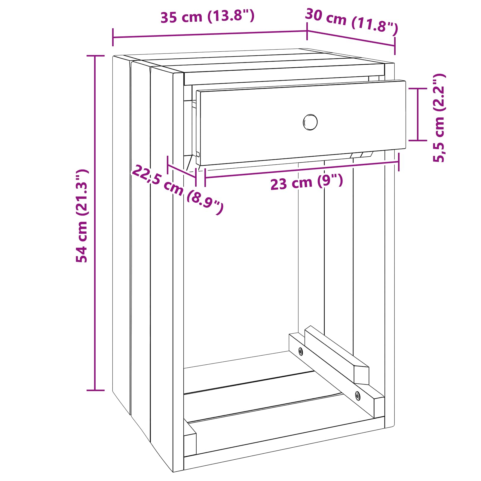 Nachtkastje met lade Bruin 63 x 30 x 79 cm Massief Mahoniehout
