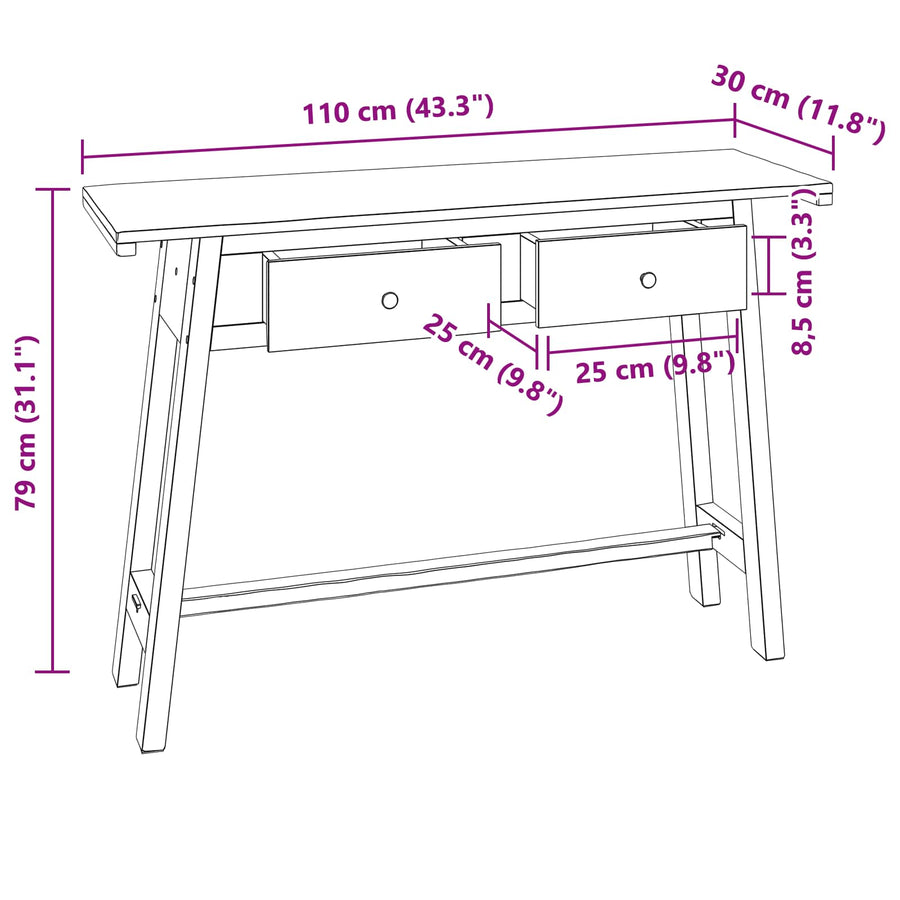 Bureau met lade Bruin 110 x 30 x 79 cm Massief Mahoniehout