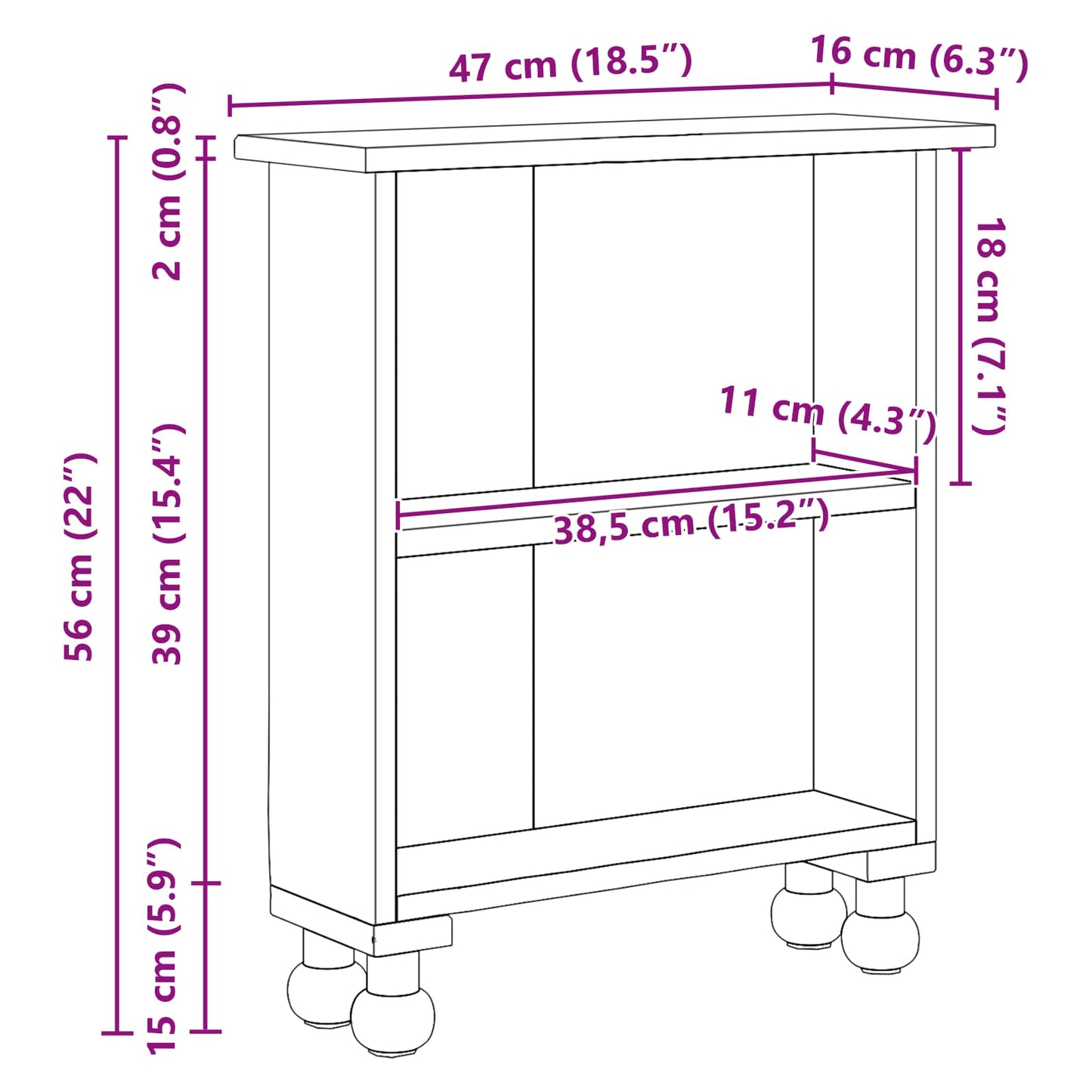 Rekken met plank Bruin 47 x 16 x 55 cm Massief Mahoniehout