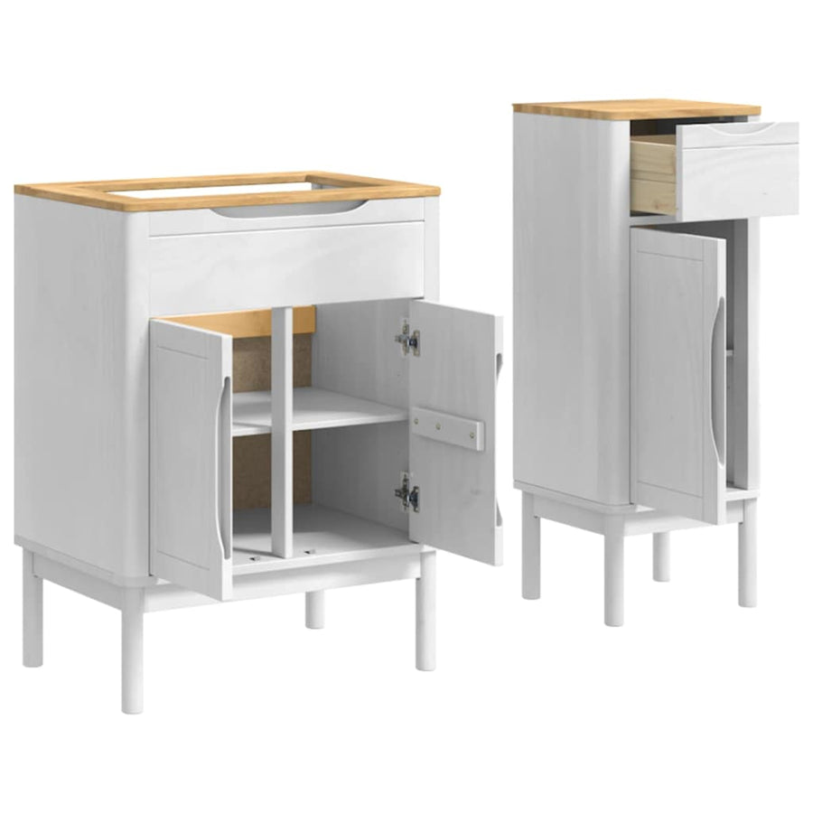 Badkamermeubelset met lade 2 pcs Wit Massief grenenhout