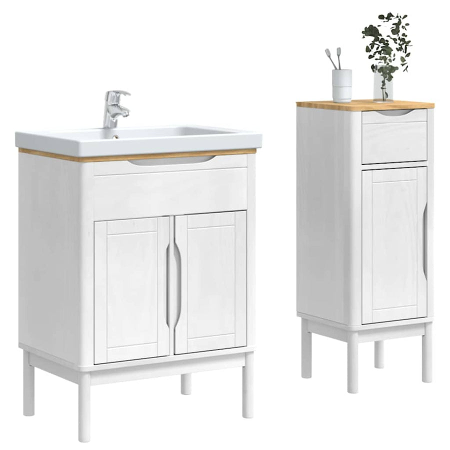 Badkamermeubelset met lade 2 pcs Wit Massief grenenhout