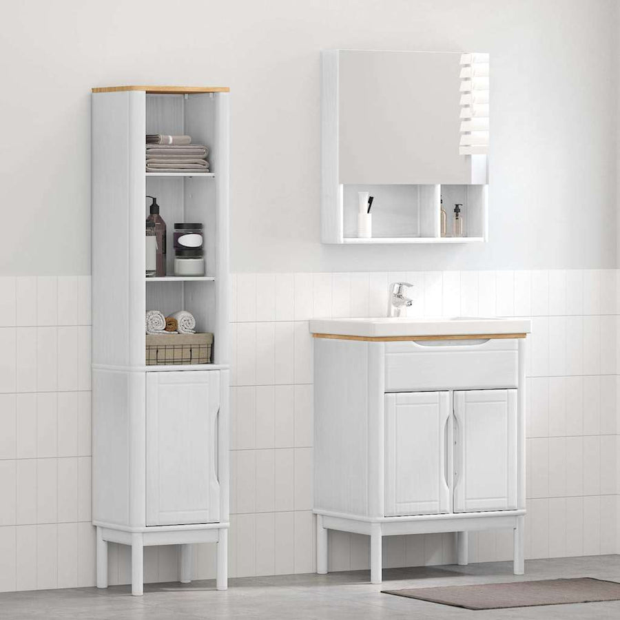 Badkamermeubelset met plank 2 pcs Wit Massief grenenhout