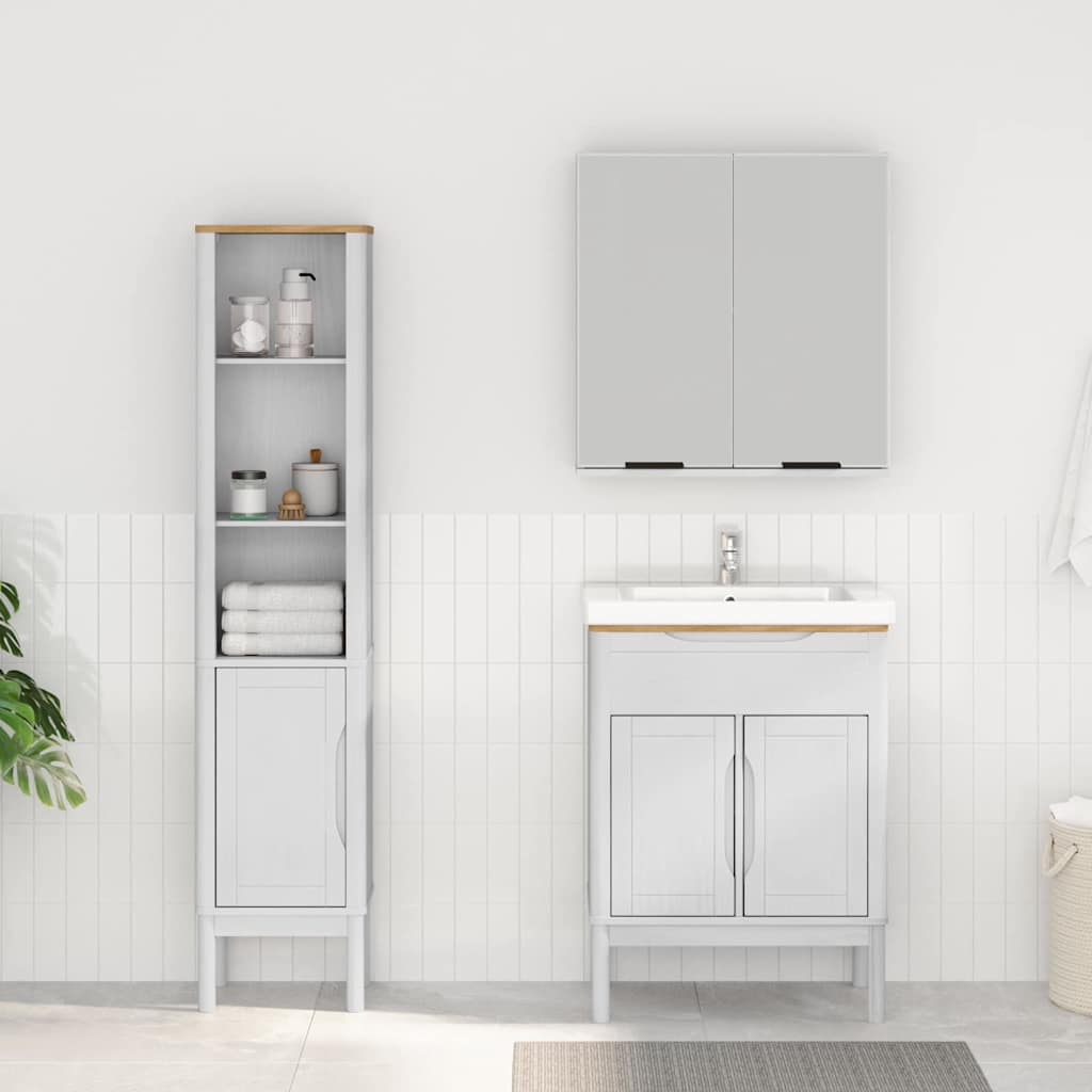Badkamermeubelset met plank 2 pcs Wit Massief grenenhout