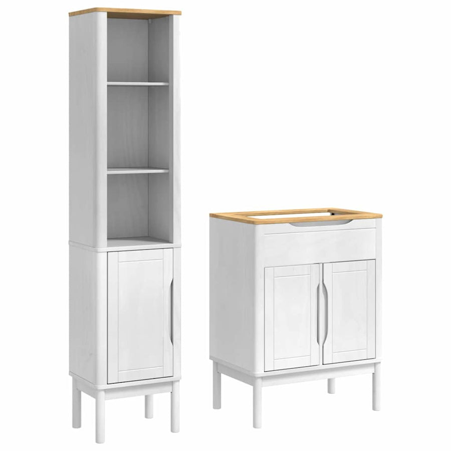 Badkamermeubelset met plank 2 pcs Wit Massief grenenhout