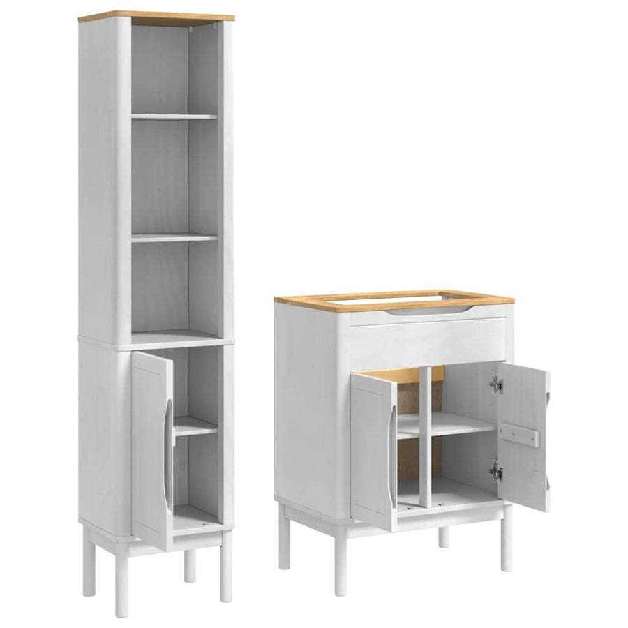 Badkamermeubelset met plank 2 pcs Wit Massief grenenhout