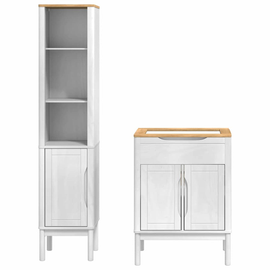 Badkamermeubelset met plank 2 pcs Wit Massief grenenhout