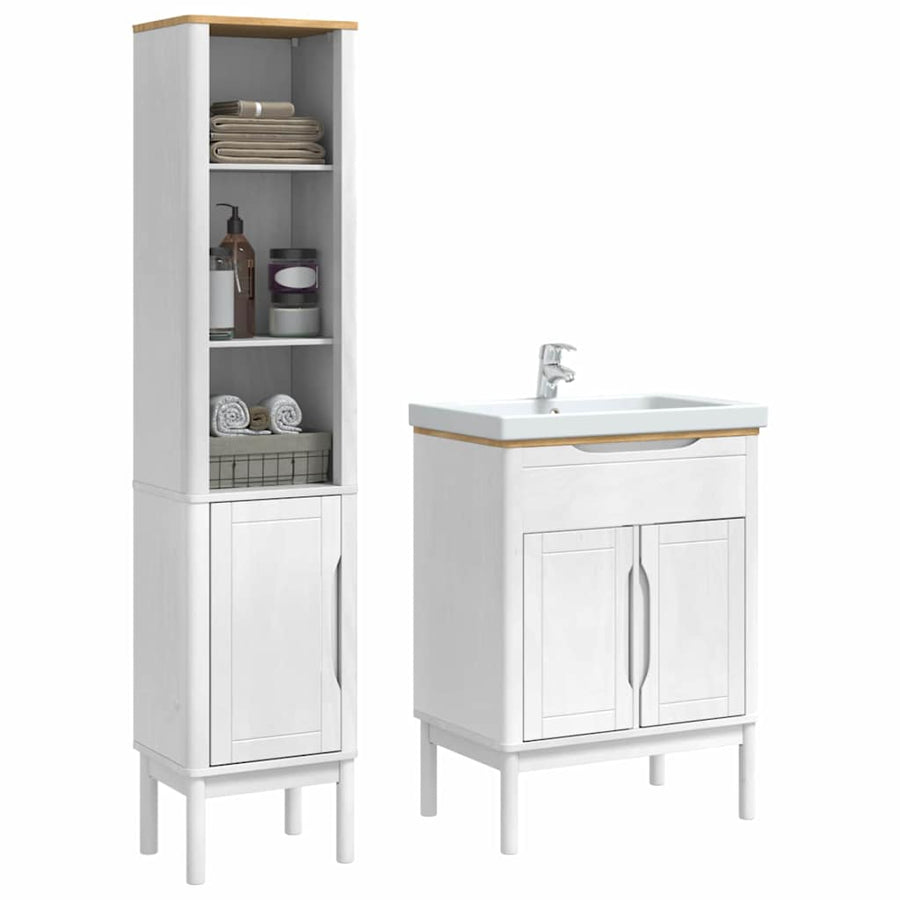 Badkamermeubelset met plank 2 pcs Wit Massief grenenhout
