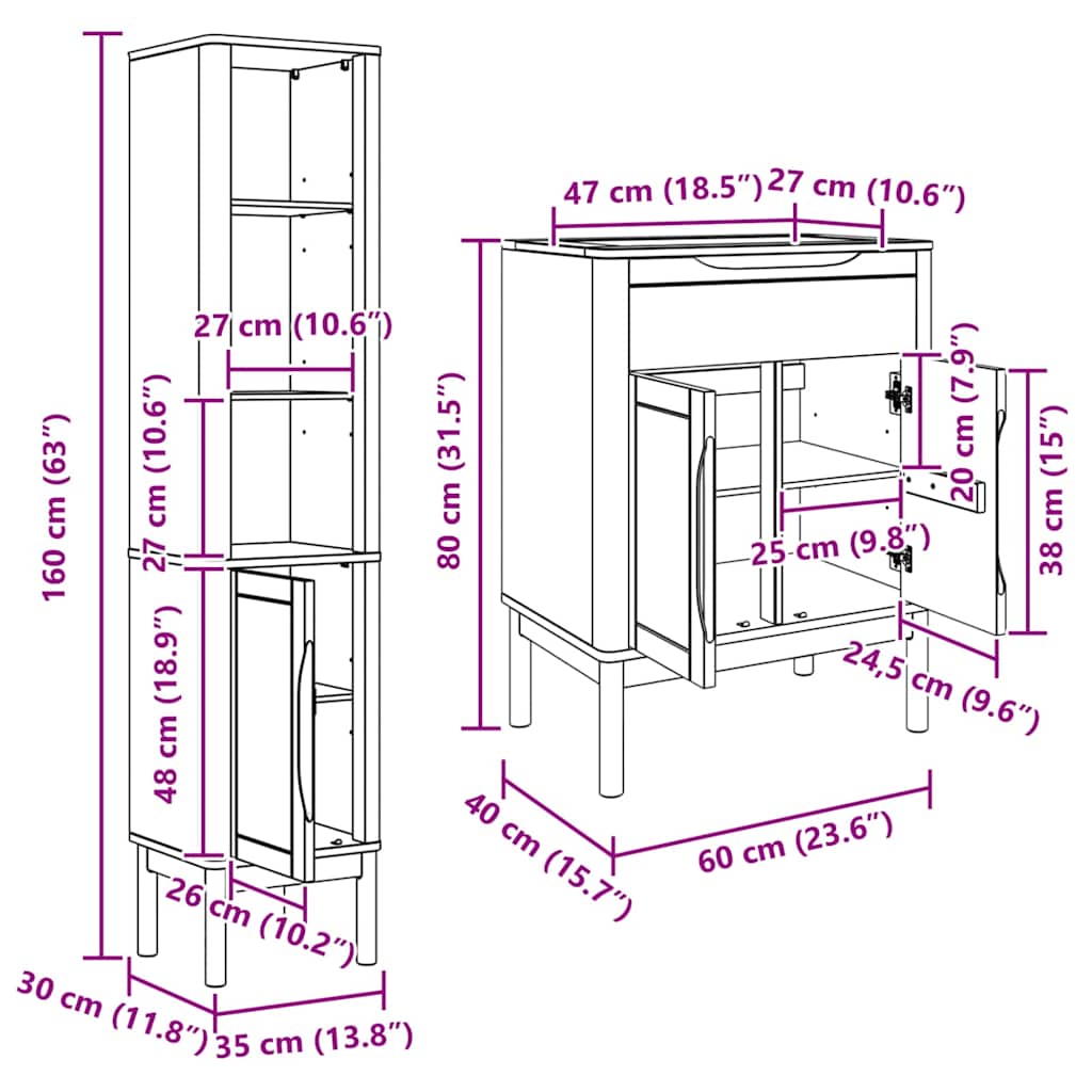 Badkamermeubelset met plank 2 pcs Wit Massief grenenhout