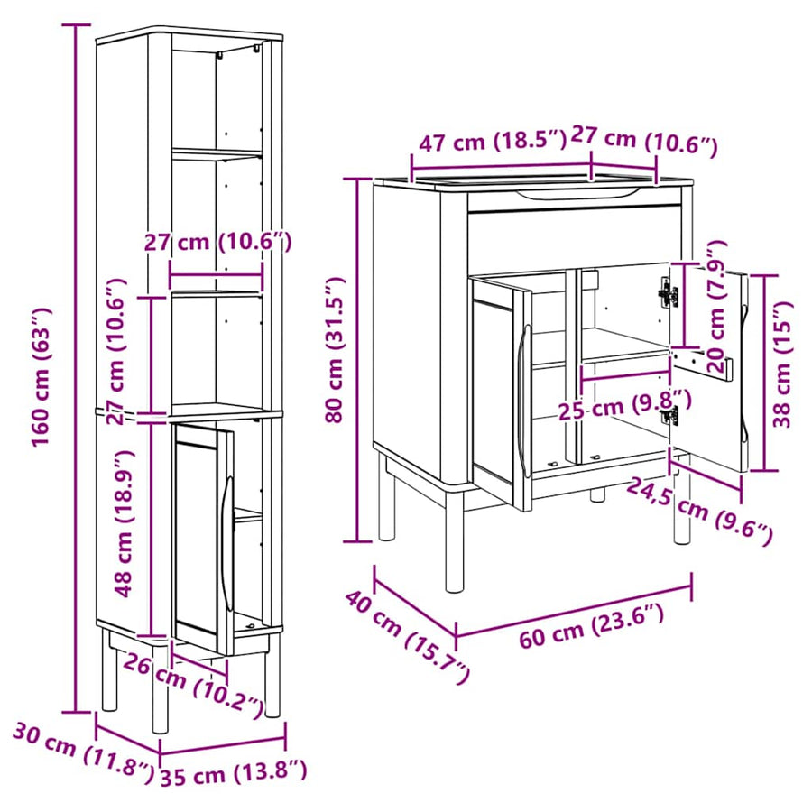 Badkamermeubelset met plank 2 pcs Wit Massief grenenhout