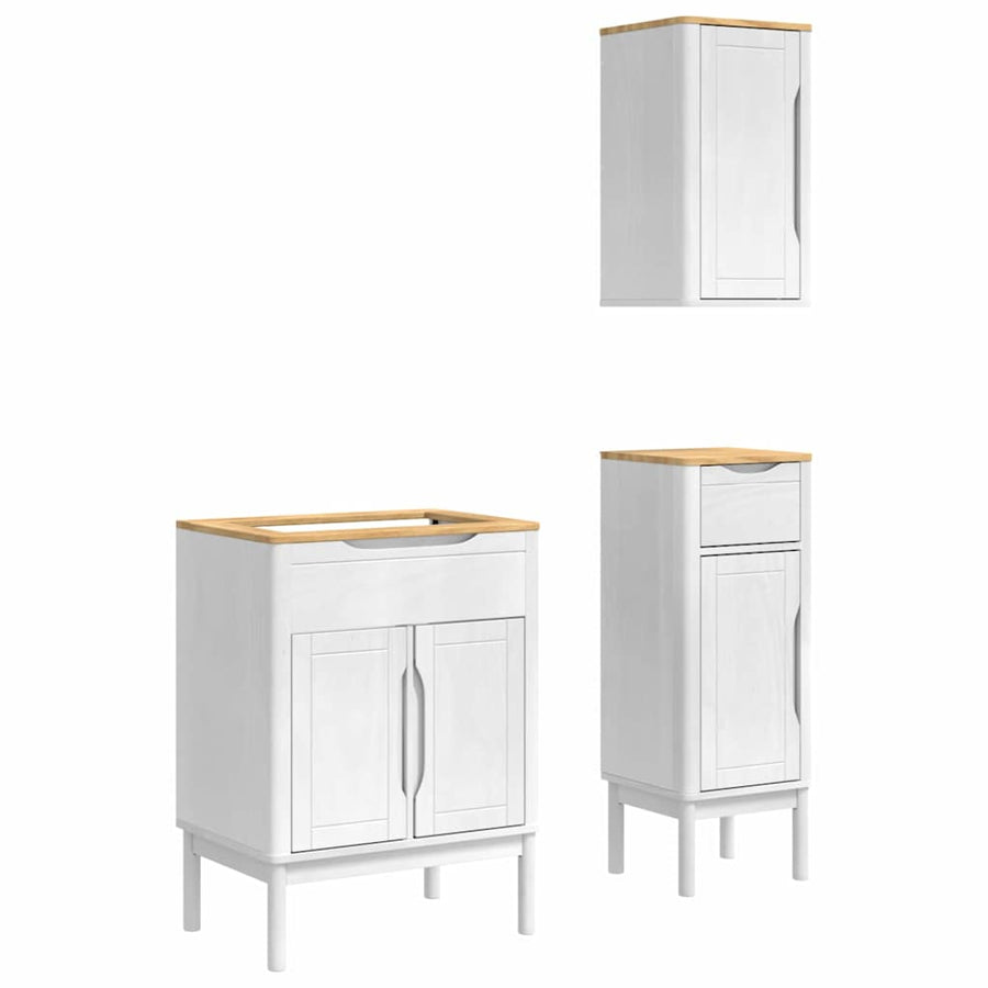 Badkamermeubelset met lade 3 pcs Wit Massief grenenhout