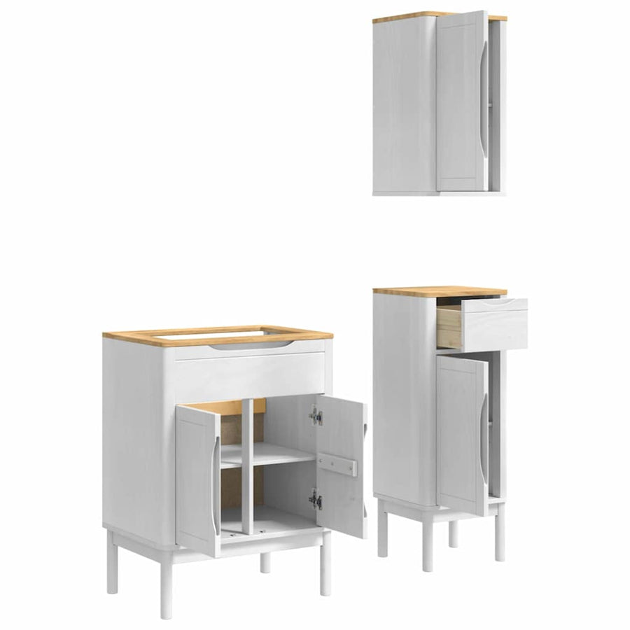 Badkamermeubelset met lade 3 pcs Wit Massief grenenhout