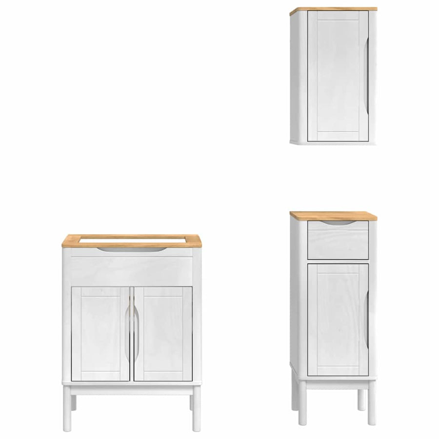 Badkamermeubelset met lade 3 pcs Wit Massief grenenhout