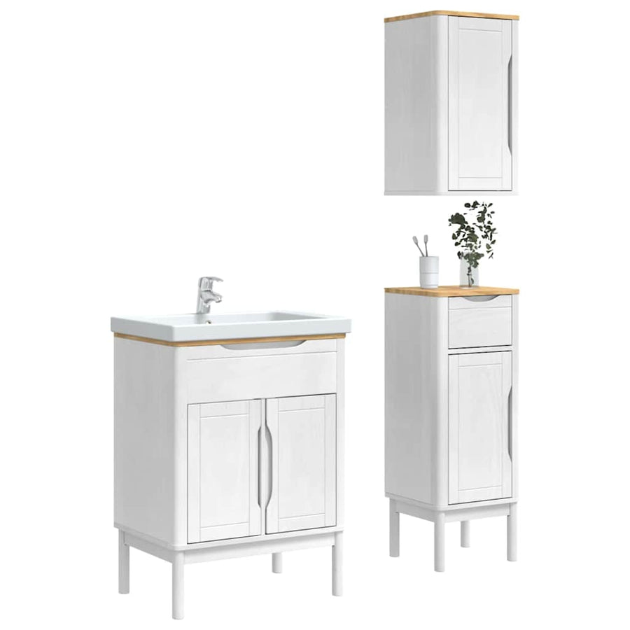 Badkamermeubelset met lade 3 pcs Wit Massief grenenhout