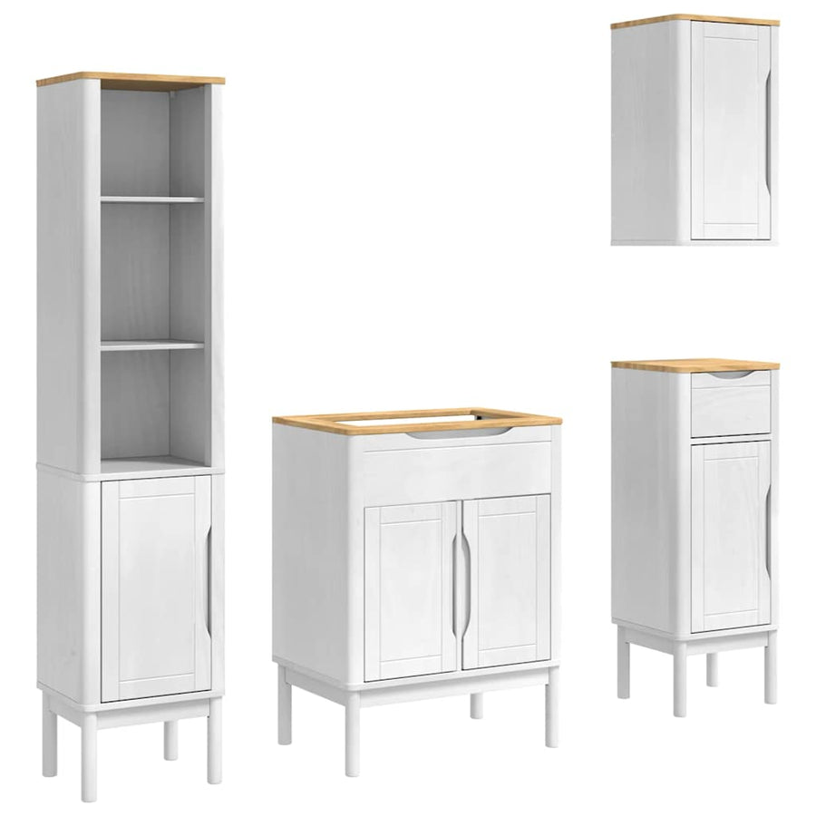 Badkamermeubelset met lade 4 pcs Wit Massief grenenhout