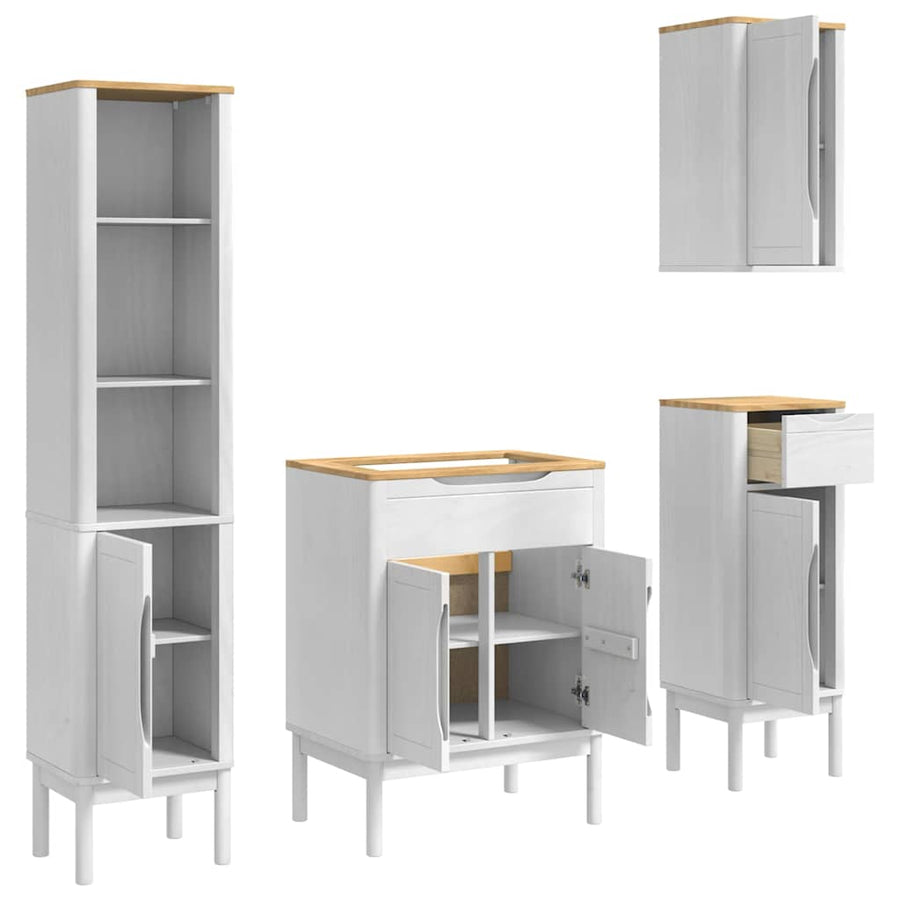 Badkamermeubelset met lade 4 pcs Wit Massief grenenhout