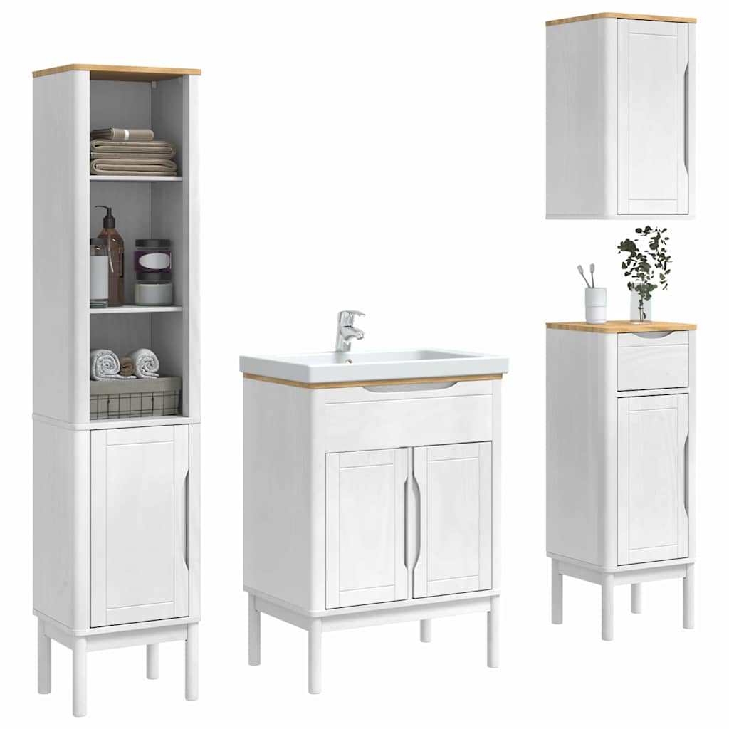 Badkamermeubelset met lade 4 pcs Wit Massief grenenhout