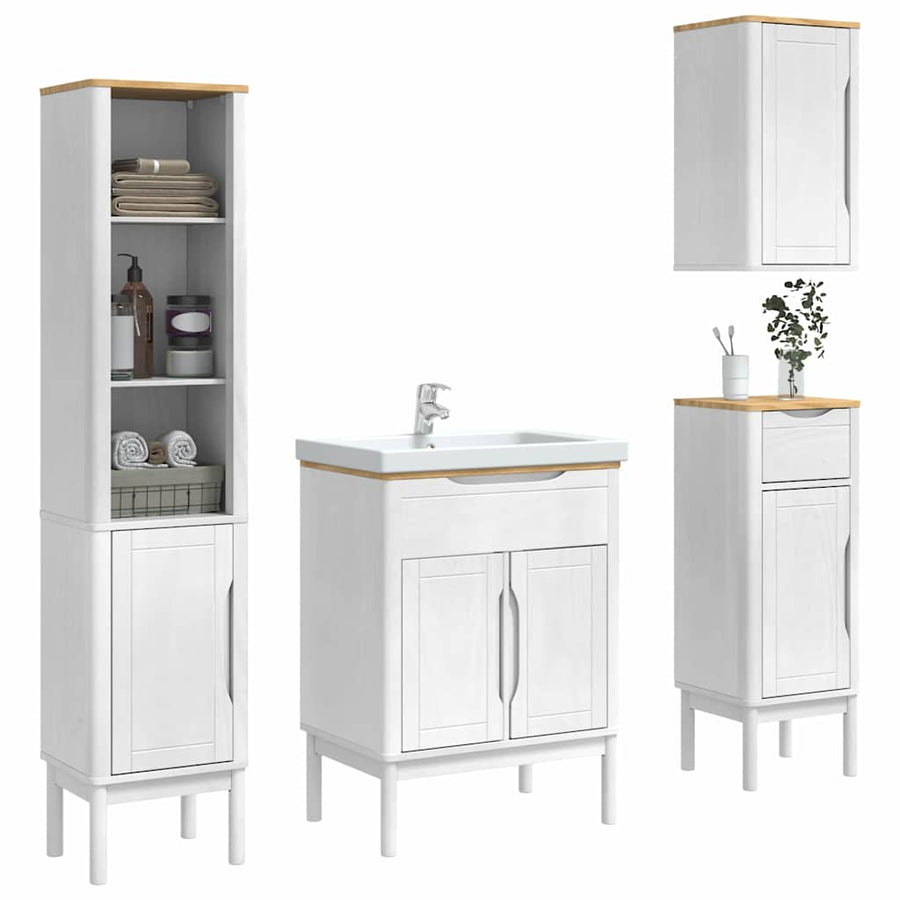 Badkamermeubelset met lade 4 pcs Wit Massief grenenhout