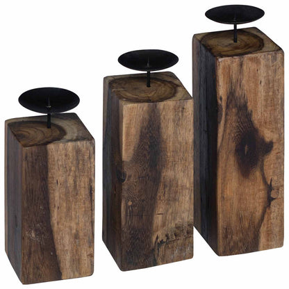 Kaarsenhouder 3 pcs Naturel Massief gerecycled hout
