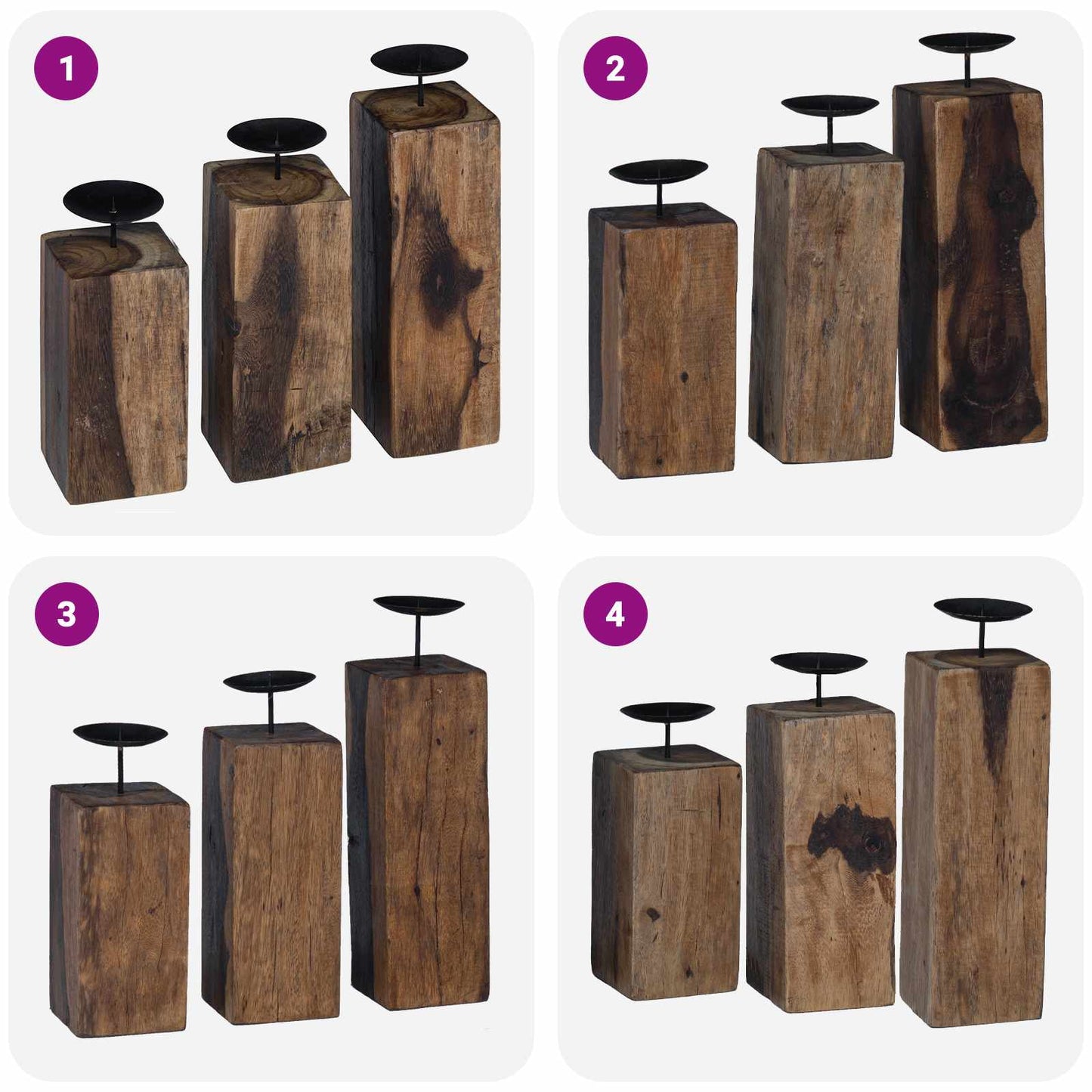 Kaarsenhouder 3 pcs Naturel Massief gerecycled hout