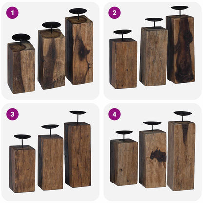 Kaarsenhouder 3 pcs Naturel Massief gerecycled hout