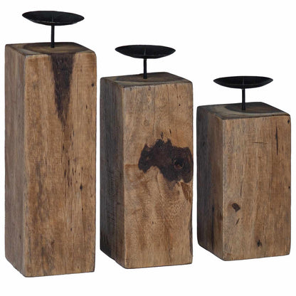 Kaarsenhouder 3 pcs Naturel Massief gerecycled hout