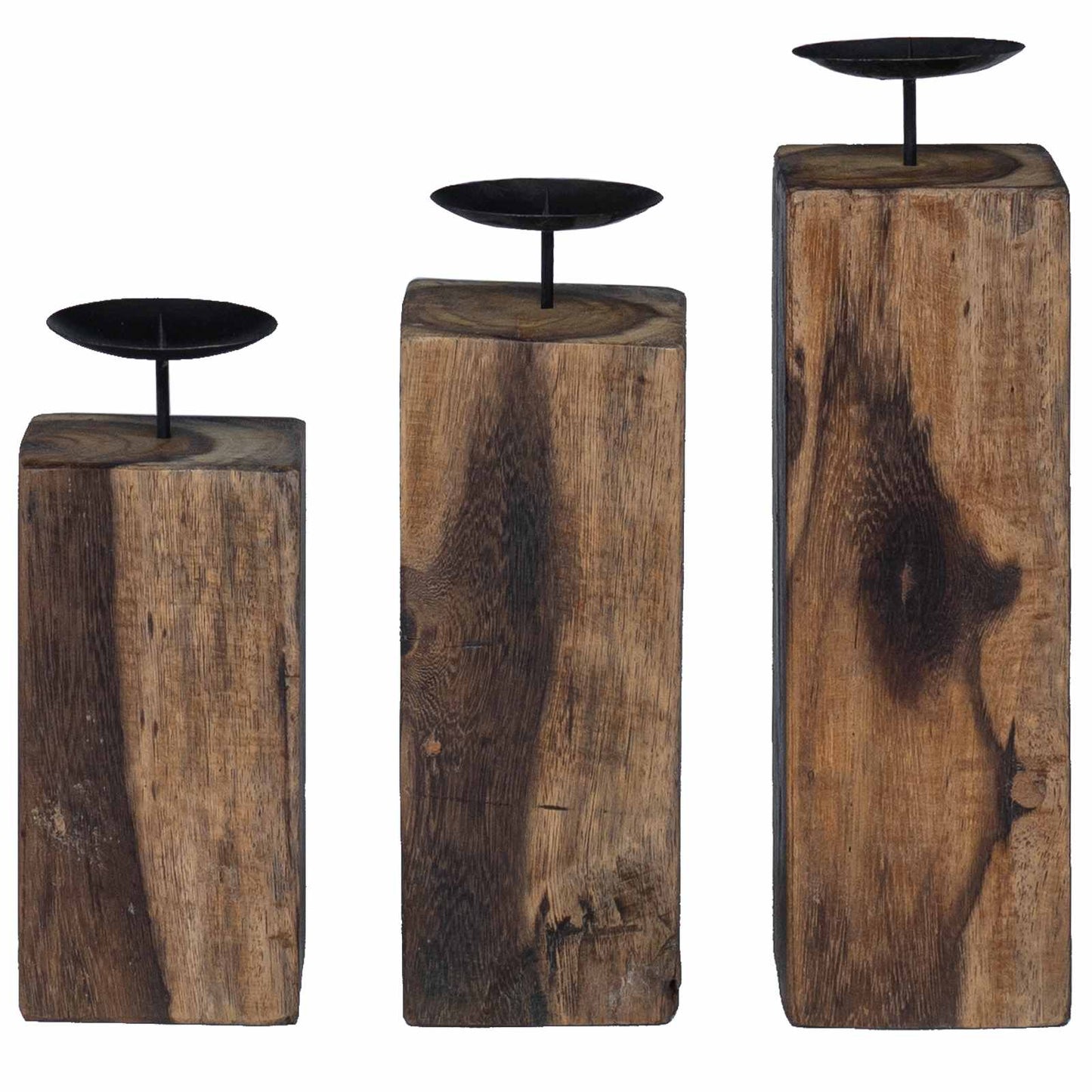 Kaarsenhouder 3 pcs Naturel Massief gerecycled hout