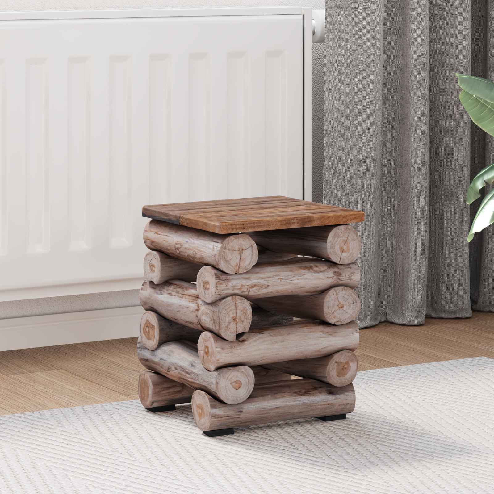 Kruk Naturel 30 x 30 x 38 cm Massief Teakhout