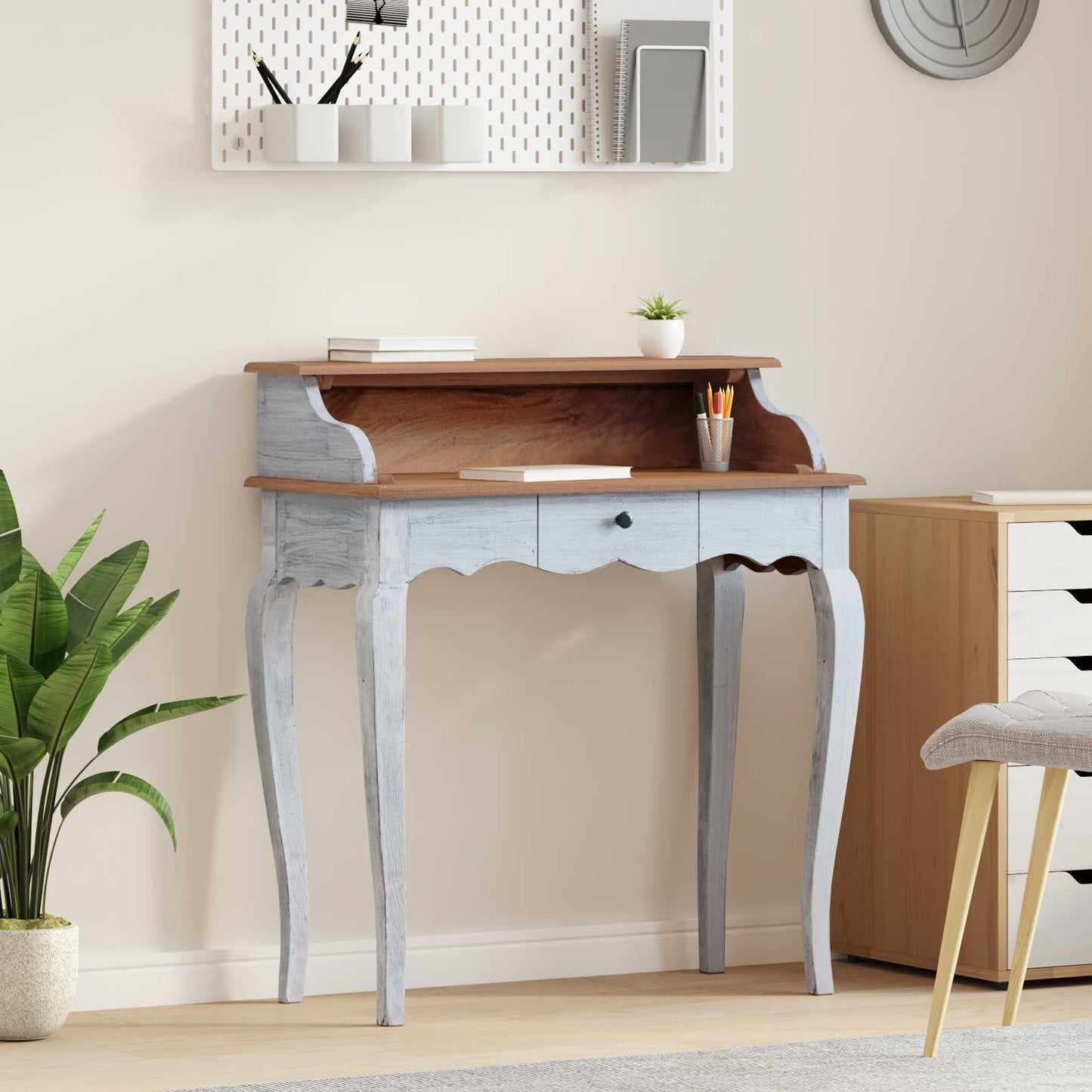 Bureau met lade Wit 80 x 40 x 92 cm Massief Mahoniehout
