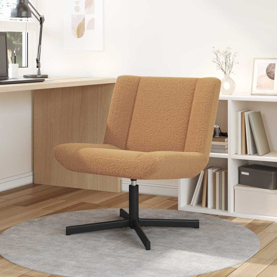 Draai Relaxstoel Beige Krullend Wolachtige Stof