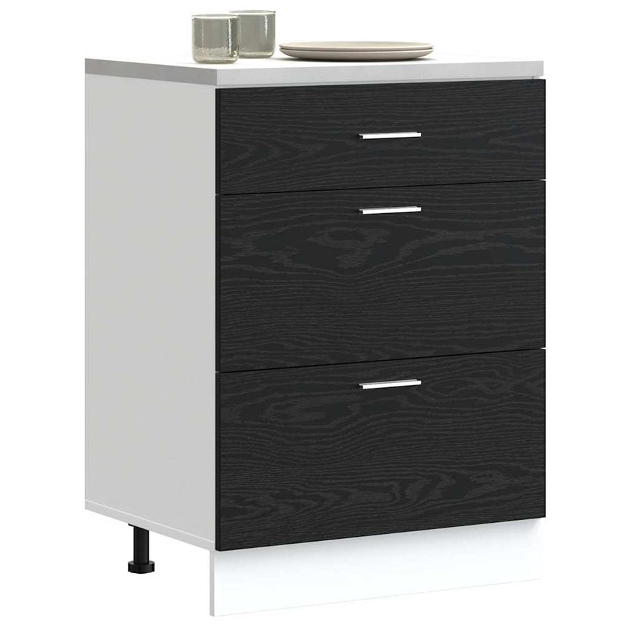 Keukenonderkast Riga Zwart Eiken 60 x 46 x 81,5 cm Bewerkt hout