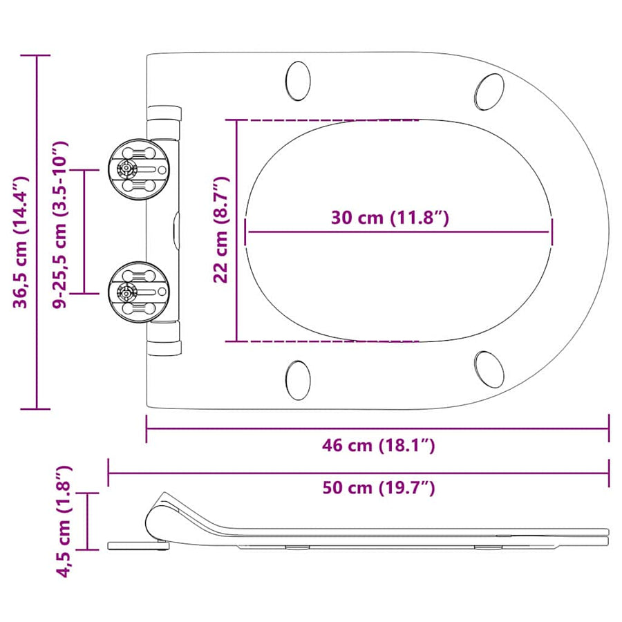 Toiletzitting Zwart 48.5 x 36 x 5 cm Polypropyleen