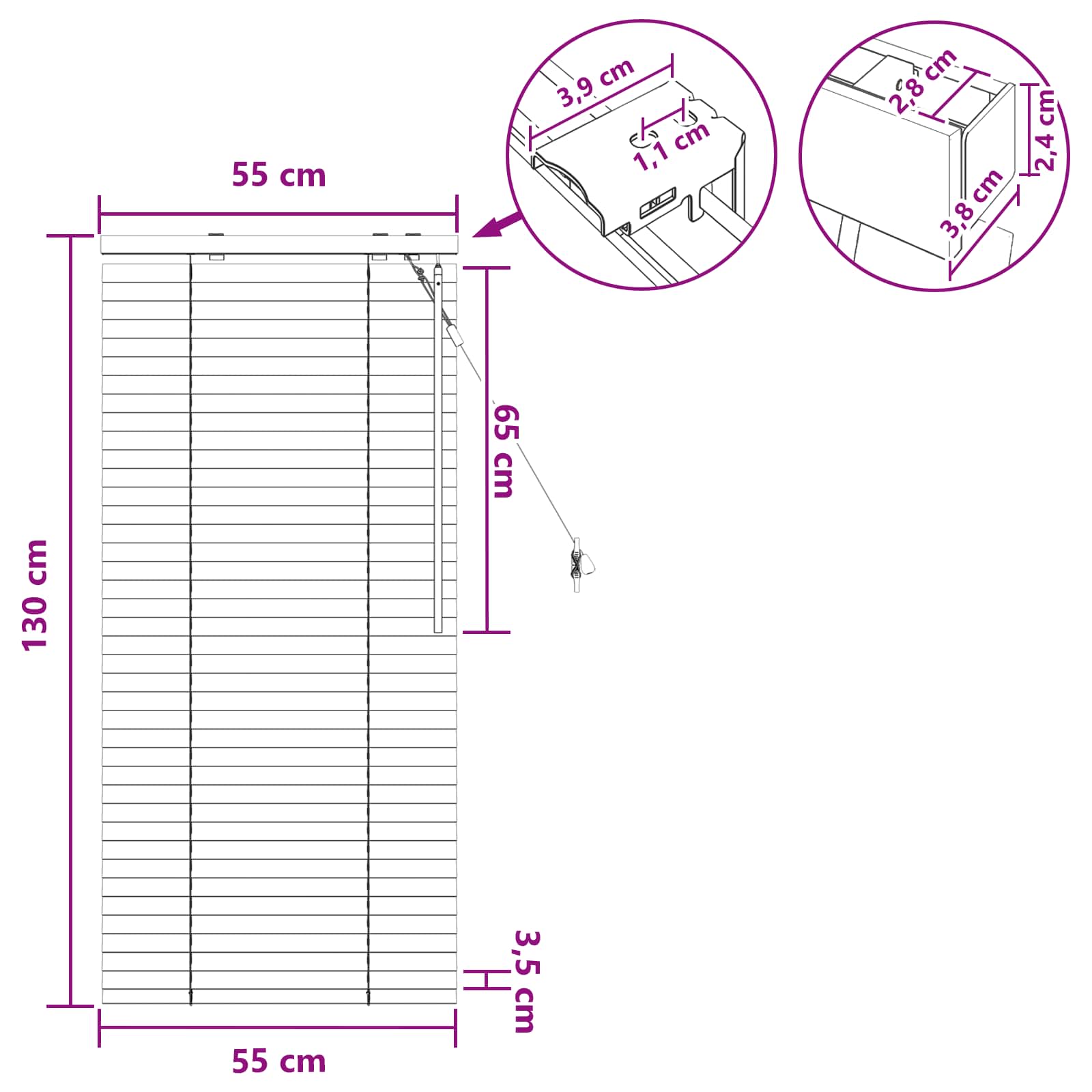 Jaloezie Eiken Look 55 x 130 cm 35 mm Massief Paulowniahout