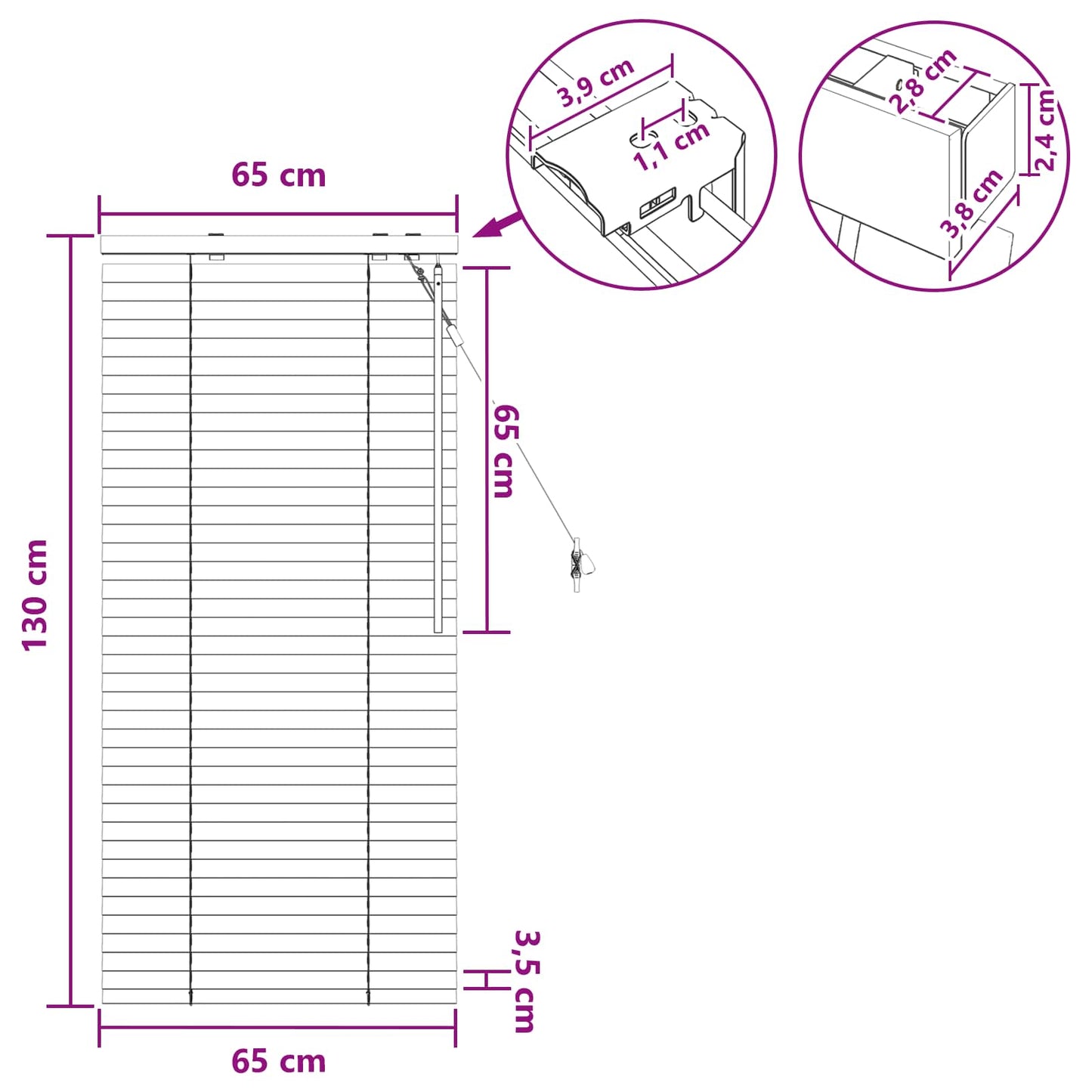 Jaloezie Eiken Look 65 x 130 cm 35 mm Massief Paulowniahout