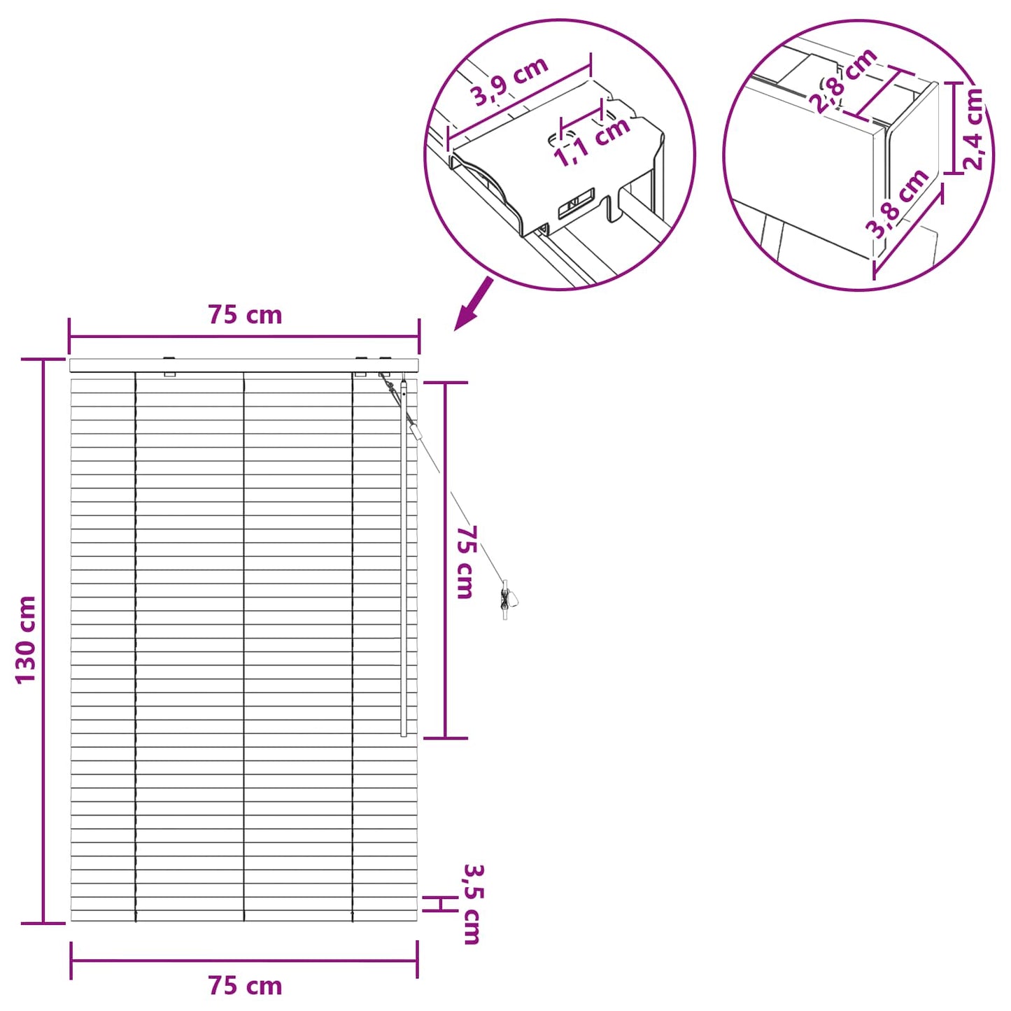Jaloezie Eiken Look 75 x 130 cm 35 mm Massief Paulowniahout