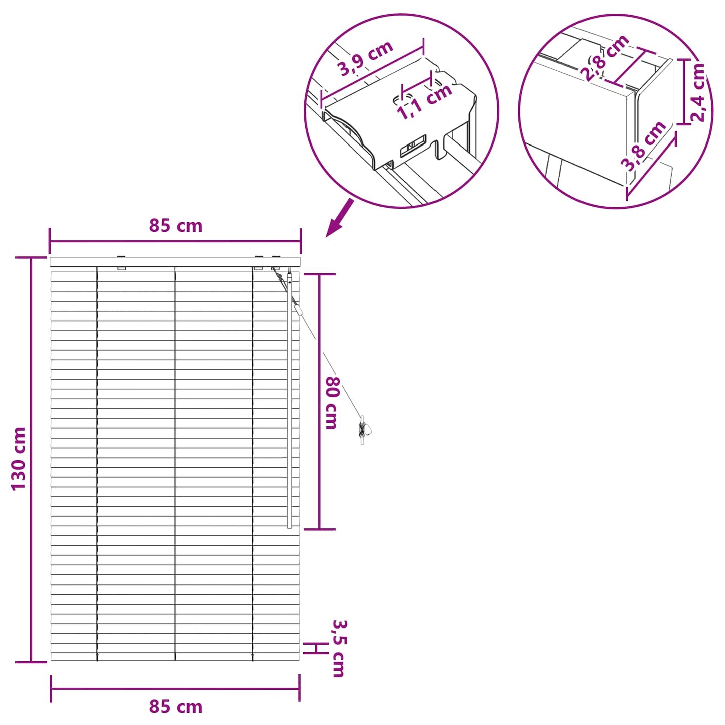 Jaloezie Eiken Look 85 x 130 cm 35 mm Massief Paulowniahout
