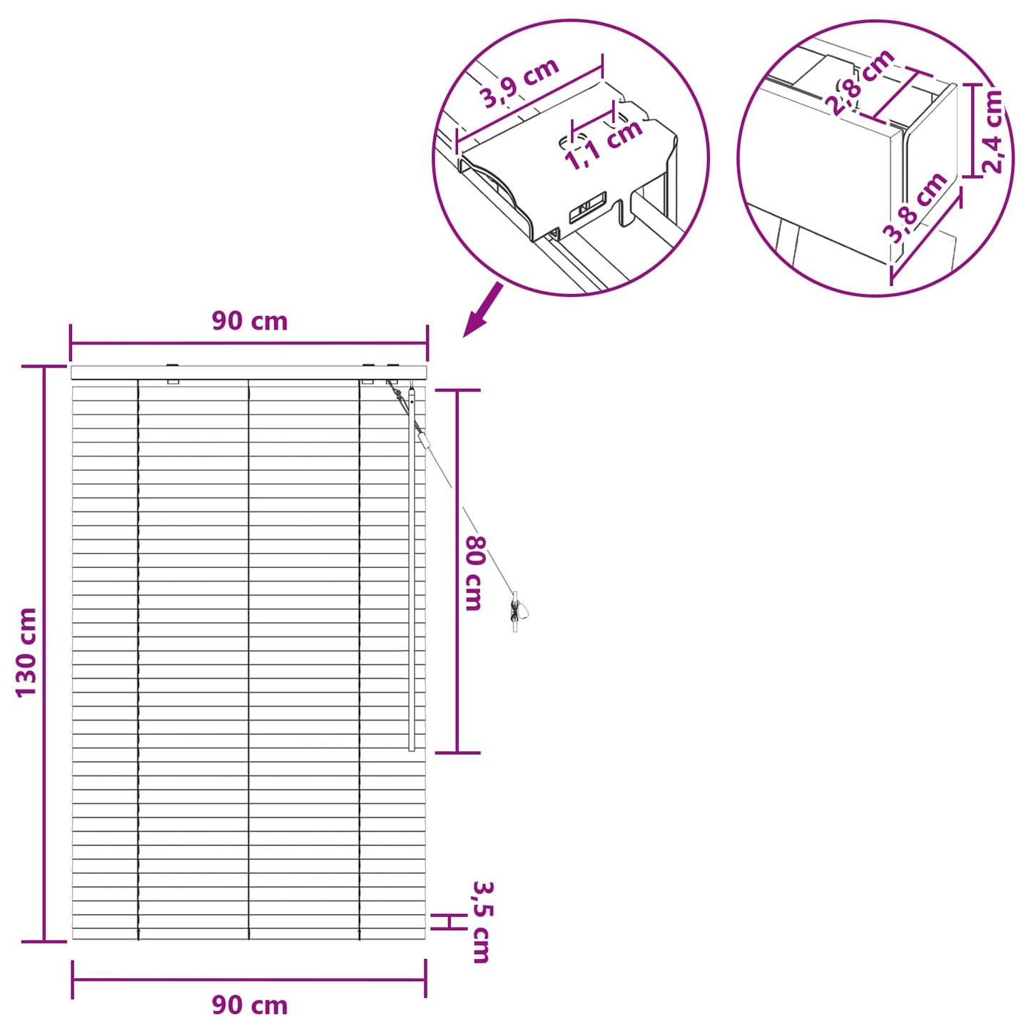 Jaloezie Eiken Look 90 x 130 cm 35 mm Massief Paulowniahout